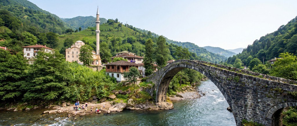 Artvin Çifteköprü köprüsü ve vadi panoraması